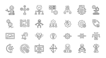 Fototapeta premium Vector Icons Set of Automation and Artificial Intelligence Technology Doodle Icon Set. EPS Editable