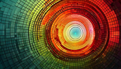 Abstract digital art featuring concentric circles with vibrant colors and intricate details.