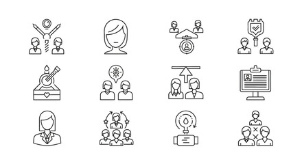 Fototapeta premium Vector Icons Set of Business Management and Human Resources Thin Line Icon Set 2. EPS Editable