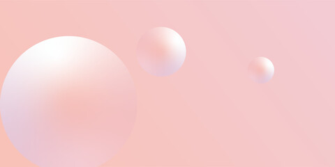 Top peach-pink realistic cylindrical podium with a flying ball-sphere or bubble. Vector abstract studio with 3D geometric platform modern disign