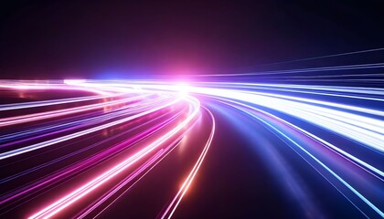 Fototapeta premium abstract image of light trails streaking into the distance. The trails are in vibrant shades of pink and blue