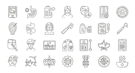 Vector Icons Set of Modern Outline Icon Pack for Healthcare Science and Lifestyle Topics. EPS Editable