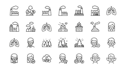 Vector Icons Set of Air Pollution and Environmental Hazard Line Icon Set. EPS Editable