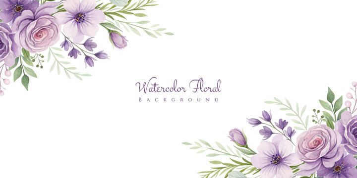 Floral background with green and purple watercolor flower illustration design perfect for wedding invitations, greeting cards, posters, banners and decorative templates - Powered by Adobe