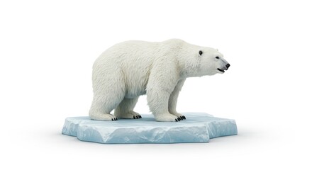 Fototapeta premium A polar bear stands on a block of ice against a white background