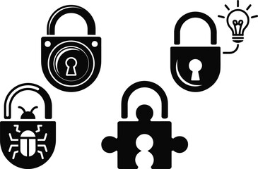 Lock icons showing cyber security, protection, solutions, and creative innovation ideas