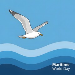 Maritime World Day A Peaceful Seagull Soaring Above Blue Waves
