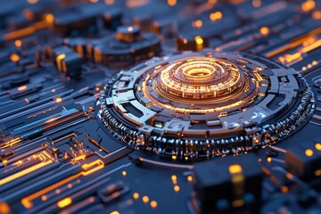 Futuristic Tech Abstract Design with Glowing Circuits and Patterns