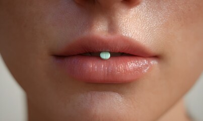 close up of lips with pill