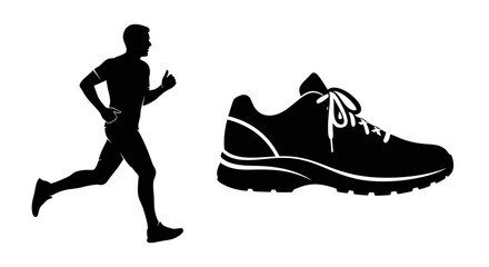 Athletic Runner and Shoe Silhouette Vector Icon Set for Fitness Graphics