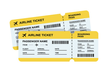 Airline Tickets and Boarding Passes. Airline Boarding Pass Graphic Set. Flight Ticket Illustrations. Airline Ticket Illustration Pack