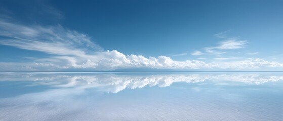 Obraz premium panoramic surreal salt flat reflecting sky so perfectly it creates an infinite blank negative space