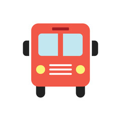 Red bus icon front view isolated. Public Transport Bus Icon. Transport Bus Icon Illustration. Flat Design Bus Icon