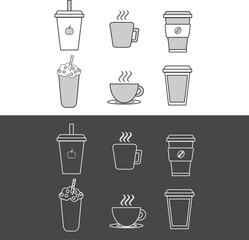 simple icons of coffee cups, juice, tea, and ice cream