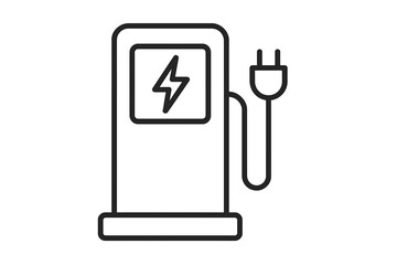 Electric car charging station icon. EV charger line art symbol. Vector illustration for green energy, e-mobility and sustainability. Automotive power refill point.
