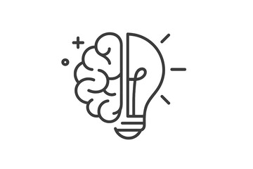 Creative idea, innovation, knowledge concept. Half brain half lightbulb icon. Symbol for intelligence, technology, brainstorming, problem solving. Smart solution, learning, genius mind.