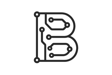 Letter B logo icon design. Minimal vector graphic template for technology, digital interfaces, hardware and engineering. Tech monogram made of circuit board style elements.