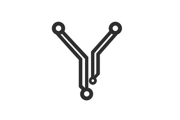 Letter Y logo. Tech logotype icon. Circuit board monogram. Digital data connection symbol. Minimalist vector for technology, hardware, engineering, network, startup, app.