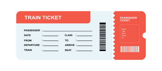 Travel Train Ticket Graphic. Train Ticket Template. Tourist Railway Ticket Illustration. Intercity Train Ticket Artwork. 