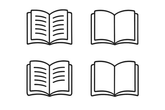 Opened book icon set, editable stroke vector illustration, cartoon style, transparent background, web and app design, educational and reading symbols collection, ordered set