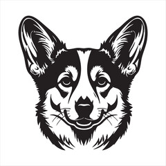 Obraz premium Black and white corgi dog head portrait realistic line art for pet lovers silhouette