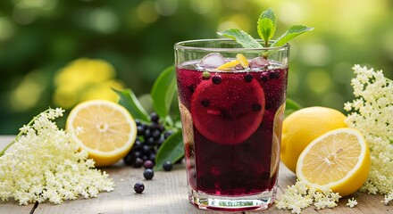 Fototapeta premium Refreshing elderflower and blackberry drink