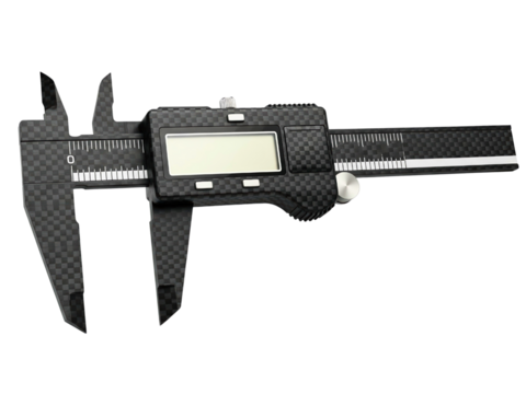 Digital electronic caliper with a carbon fiber pattern finish on a transparent background - Powered by Adobe
