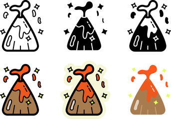 Volcano Icons Set Monochrome and Colorful Variations
