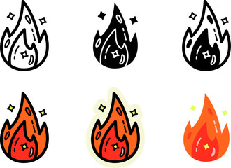 Flame Icons Set Monochrome and Colorful Variations