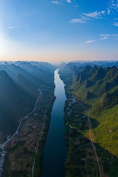 Sunset scenery of the Baili Gallery River Valley in Hechi, Guangxi