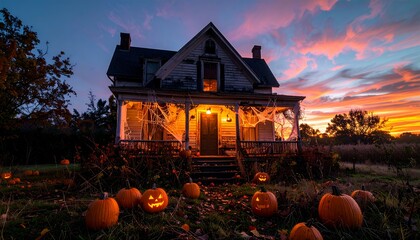 Haunted House Halloween Night Scene.