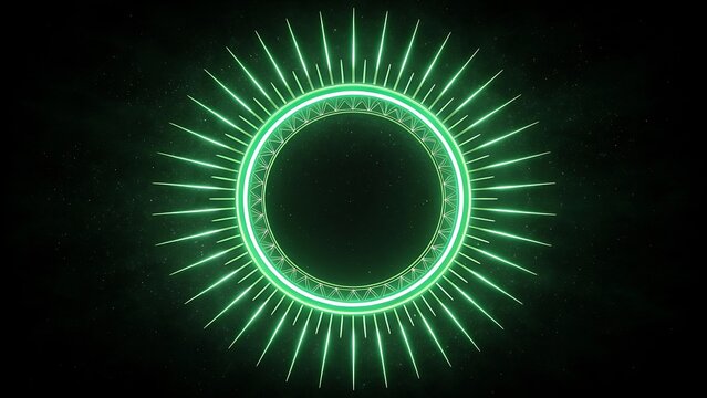A mesmerizing green neon circle radiates with vibrant energy, creating a captivating and futuristic abstract design against a dark cosmic background