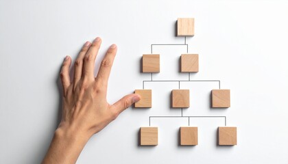Building a strong business foundation: A person is arranging the hierarchical organization chart