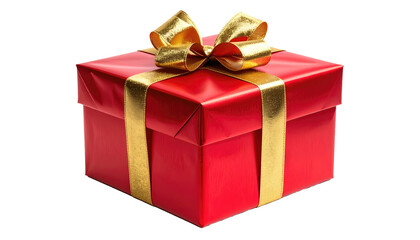 Obraz premium Luxury Red Gift Box with Golden Ribbon on White Background