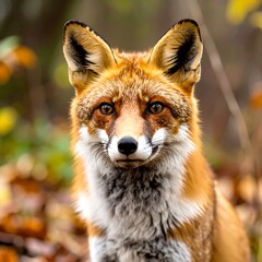 Obraz premium Close-up of a red fox in autumn foliage