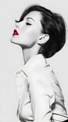 Monochrome model with red lipstick