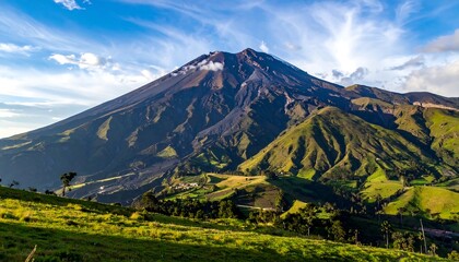 Fototapeta premium Majestic volcano peak with lush valley