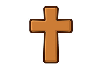 Obraz premium Wooden Christian cross icon. Simple cartoon vector illustration. Religious symbol of faith, god, spirituality. Holy sign for church, Easter, and belief in Jesus Christ. Brown.