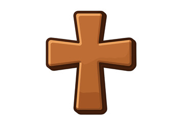 Obraz premium Wooden cross symbol. Christian faith icon. Cartoon vector illustration of a crucifix for religious concepts. Flat style graphic element for Easter, church, and spiritual design.