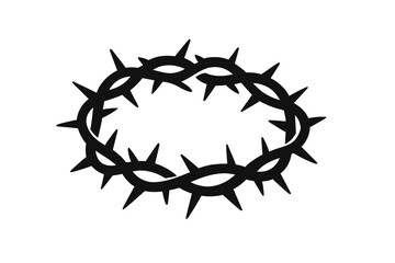 Crown of thorns silhouette symbol. Jesus Christ passion. Christian religion vector icon. Holy week, Easter, and crucifixion concept. Biblical suffering and faith graphic.