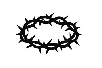 Crown of thorns silhouette vector icon. Symbol of the passion of Jesus Christ, crucifixion, and suffering. Christian religious graphic for Easter. Biblical salvation concept.