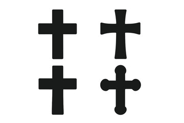 Fototapeta premium Set of Christian cross silhouettes. Religious symbols collection. Catholic and Orthodox crucifix icons. Various shapes for faith, God, spirituality, and church design elements. Vector