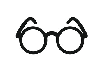 Fototapeta premium Eyeglasses icon. Round glasses silhouette for optometry and ophthalmology. Vision care concept. Nerd or geek spectacles for reading. Simple black eyewear frame vector illustration.