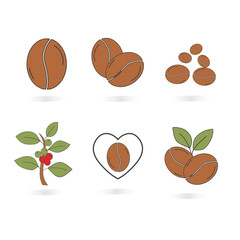 Icon set of coffee beans  coffe beans plant 