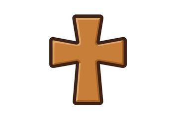 Fototapeta premium Wooden cross pattée, a symbol of Christianity. Religious faith and spiritual belief icon. Holy cartoon vector crucifix for church and Easter. Simple brown graphic element.