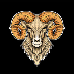 Mystic goat zodiac illustration in vintage engraving style