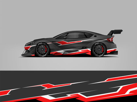 Black Sport Car Wrap Livery Design With Red Stripe. Printable File Vector EPS 