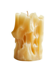 Natural beeswax candle raw top, beeswax candle with raw edge, handmade beeswax candle for decor, Isolated on transparent background, PNG die-cut for advertising.