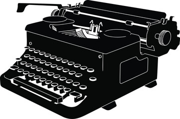 Vintage black typewriter retro writing machine classic mechanical keyboard illustration vector