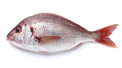 Scarlet Seabream: A close-up shot showcases the vibrant scarlet hues of the fresh scarlet seabream, highlighting its scales, fins, and overall aesthetic appeal.